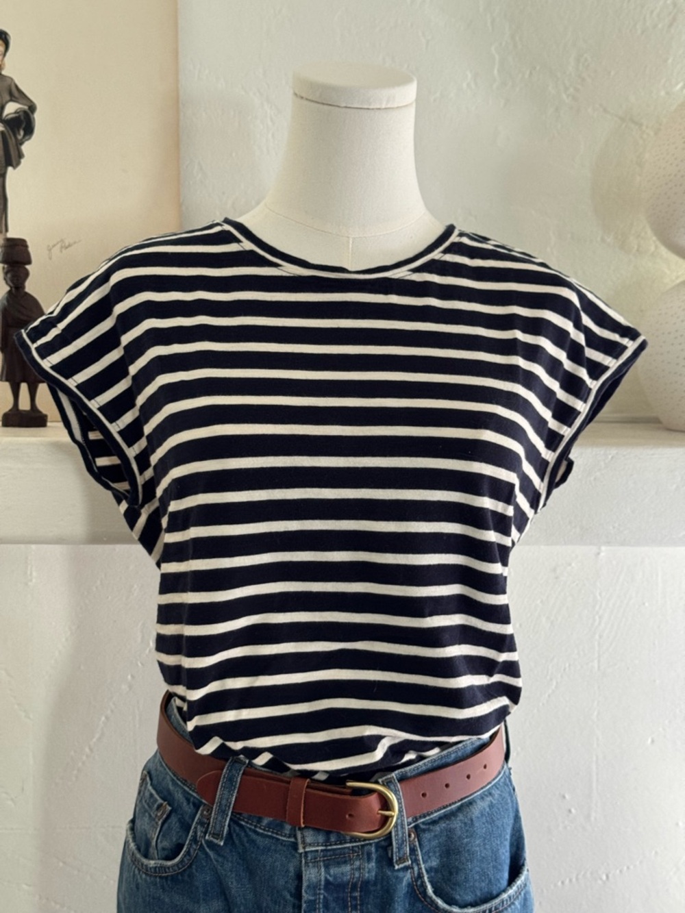 Alex Mill Navy Ivory Stripe Tee Small | Muscle Sleeve Cotton Top